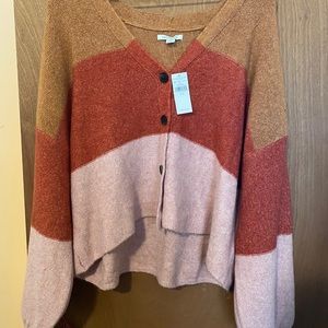 AE Cropped Balloon Sleeve Button Up Cardigan